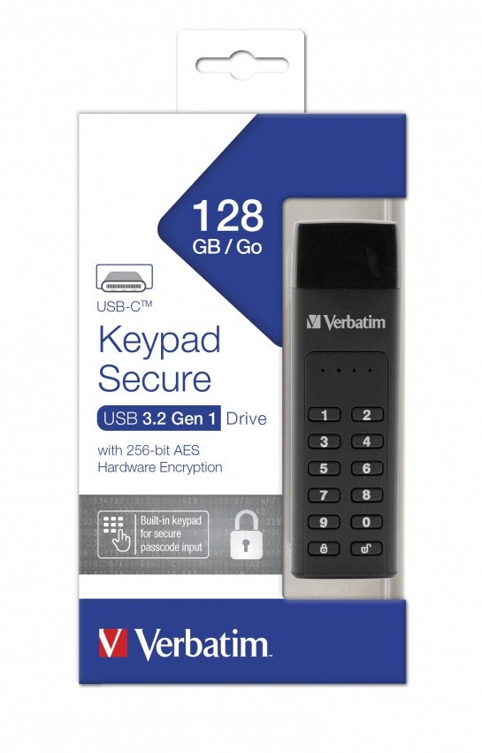 Verbatim USB Drive 3.1 Keypad Secure USB-C AES Encryption 128GB