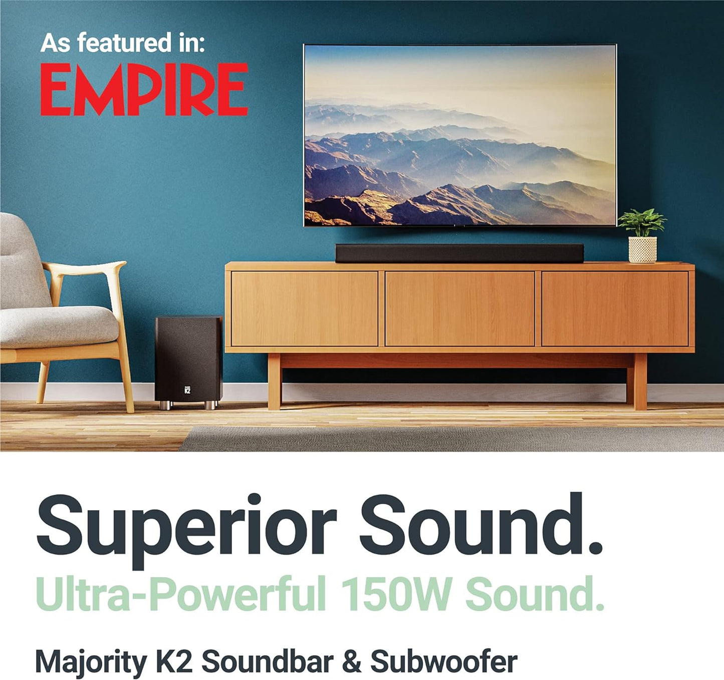 Majority Soundbar K2 150W BT/USB/Optical/HDMI/Wls-Sub