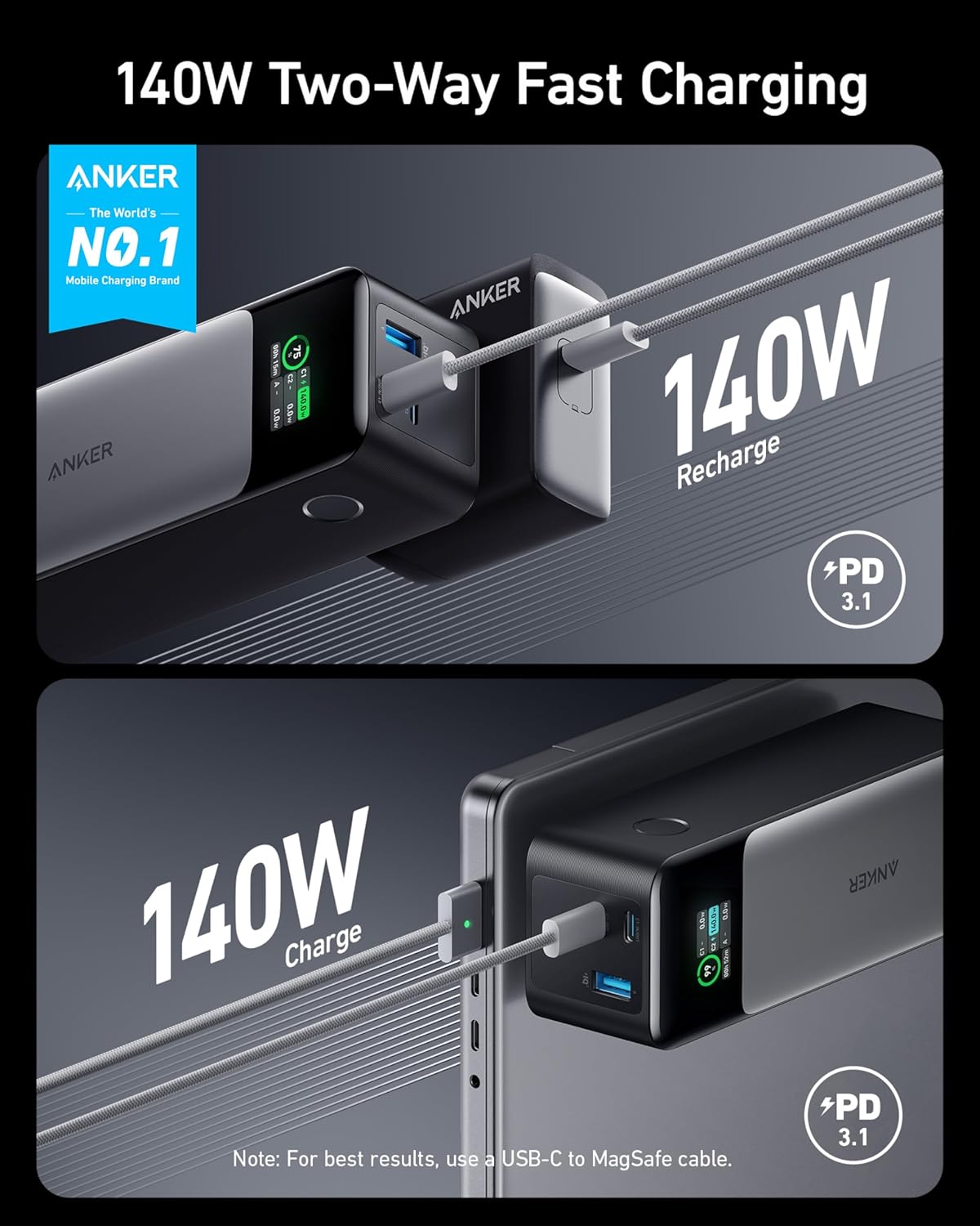 Anker Mobile Powerbank 24000 737 140W w/Display Black