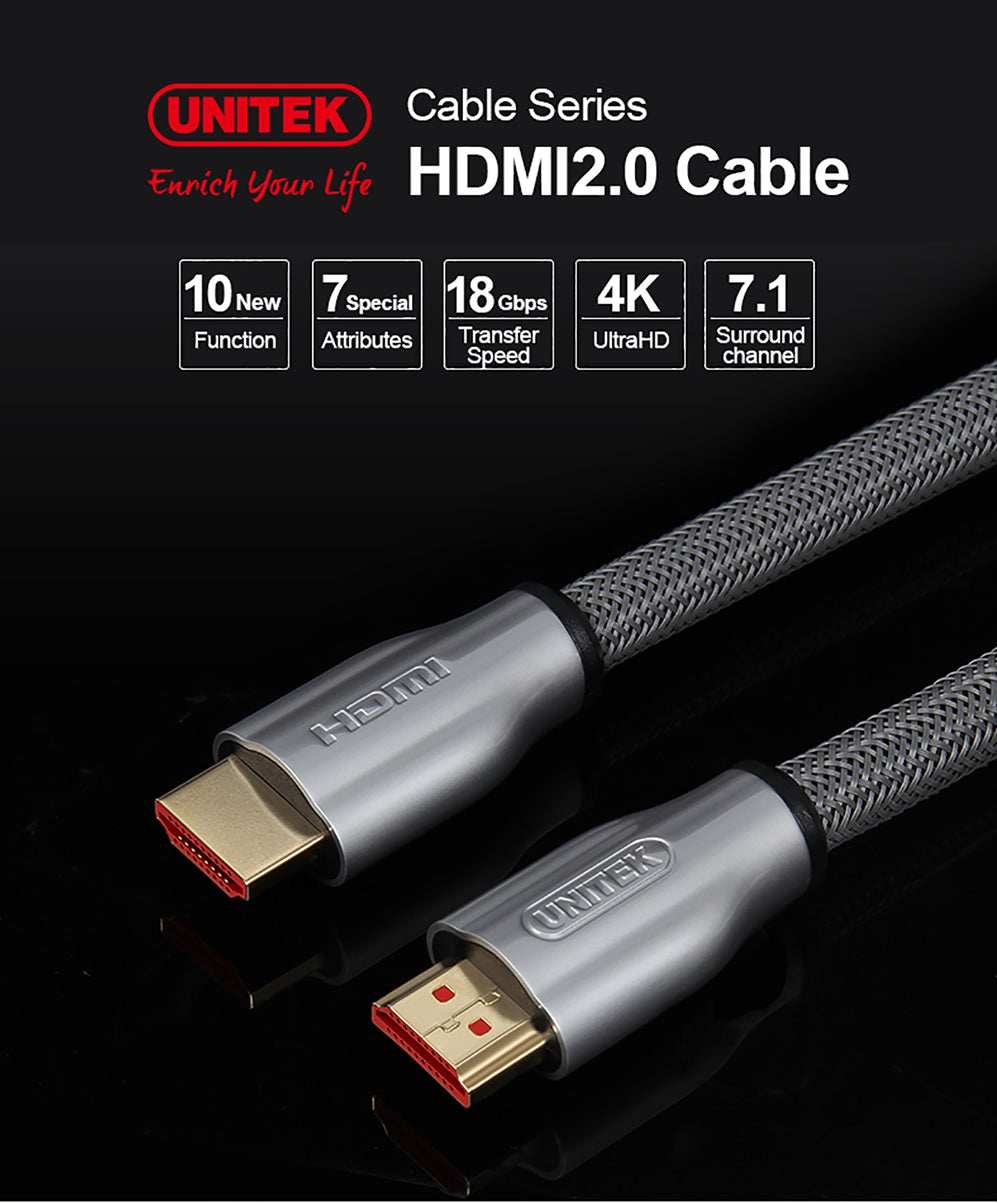 Unitek Y-C138RGY Premium HDMI 2.0 Braided Cable 2.0m